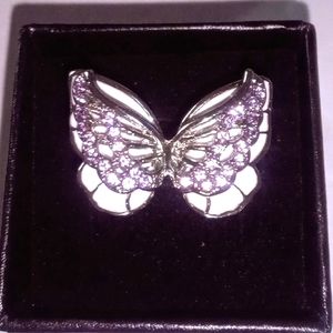 Size 7 Sterling Silver Plated CZ Butterfly Enamel Ring